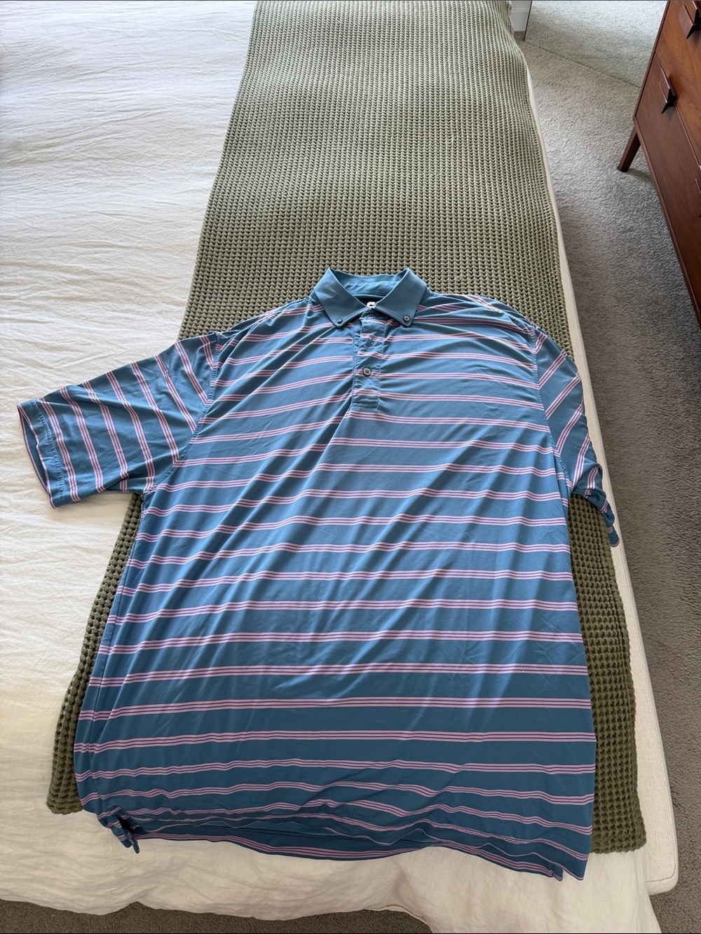 FootJoy Blue Polo with Pink and White Stripes